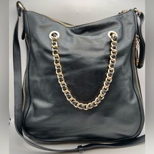 GILI Black Leather Expandable Shoulder Bag Crossbody Chain Handle